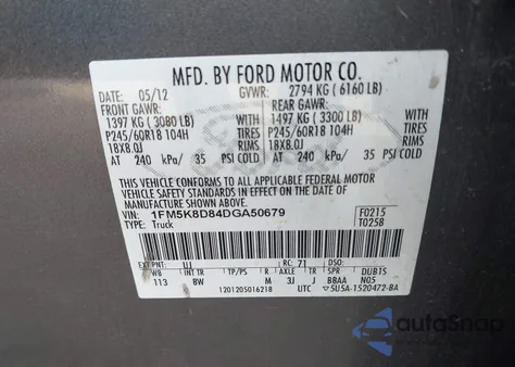 2013 Ford Explorer Xlt из США, поврежденный, VIN 1FM5K8D84DGA50679